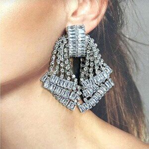 New! Silver Rhinestone Bow Holiday Statement Earrings NWOT